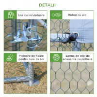 PawHut Coteț pentru Găini de Exterior din Metal cu Acoperiș din Material Oxford, 300x400x195 cm, Argintiu(m-7)