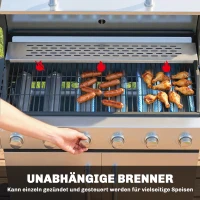 Outsunny Gasgrill 18,6 KW 6+1 Brenner BBQ Grillwagen aus Edelstahl inkl Rolle Thermometer Warmhalterost Seitentisch Unterschrank(m-5)