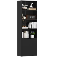 HOMCOM Bibliothèque Armoire à livres avec 4 compartiments ouverts et 2 portes pour le salon et le bureau 59x29x180 cm Noir(m-11)