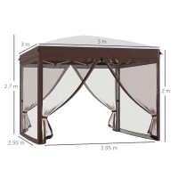 Outsunny Pavilion pliabil 3 x 3 (m) cu plase si geanta de transport cu rotile, cort de evenimente cu inaltime reglabila, cort de gradina, curte, bej(m-3)