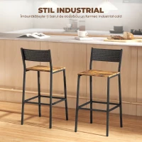 HOMCOM Set 2 Scaune de Bar cu Spătar și Suport pentru Picioare Integrat în Stil Industrial, Maro Rustic(m-4)