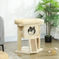 PawHut Kratzbaum mit Jute-Kratzmatte, Liegeplattform, Spielball, Katzenhaus, Beige, 40 x 40 x 57 cm(m-9)