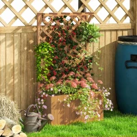 Outsunny Jardinière avec treillis, bac à fleurs en bois massif avec trous de drainage et doublure, 64 x 33 x 122 cm, bois naturel(m-8)