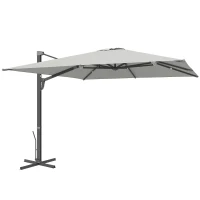 Outsunny Alu Ampelschirm 3 x 3 m 360° drehbar Sonnenschirm mit Kurbel Ständer Windschutz Hellgrau(m-1)