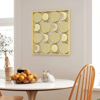HOMCOM Decoração de Parede Metálica de Fases Lunares com 16 Discos para Sala Quarto Corredor 67,9x67,9 Dourado(m-10)