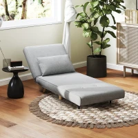 HOMCOM Poltrona 2 em 1 Sofá Cama Individual Dobrável com Encosto Ajustável e Almofada Carga 150 kg 72x78x79 cm Cinza(m-10)