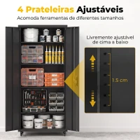 HOMCOM Armário de Ferramentas em Aço 180 cm com Rodas Amovíveis, Prateleiras Ajustáveis e Carga 250 kg para Garagem, Preto(m-5)