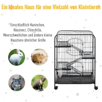 PawHut Kleintierkäfig rollbarer Nagerkäfig 3-stöckiger Tierkäfig mit Hängematten 2 Türen Metall 64 x 43,5 x 93 cm(m-4)