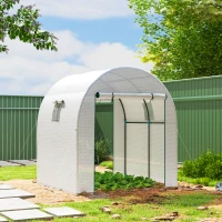 Outsunny Seră Tip Tunel pentru Grădină 1.8x1.8x2 m din Oțel și PE Anti-UV cu Uși Rulabile și Ferestre, Albă(m-10)
