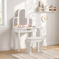 HOMCOM Toucador para Crianças com Espelho e Banco Toucador de Maquilhagem para Crianças de 3 a 6 Anos 52x32x85 cm Branco(m-8)