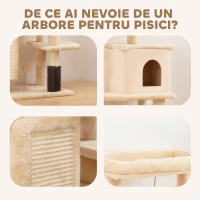 PawHut Arbore pentru Pisici Multinivel Înalt de 132 cm cu Căsuță, Pat, Stâlpi pentru Zgâriere, Perie și Minge, Bej(m-7)