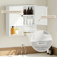 HOMCOM Armário Casa de Banho de Parede Rústico com Prateleira Ajustável Dupla Porta Porta Basculante e Fecho Magnético 60x19,5x60 cm Branco(m-6)