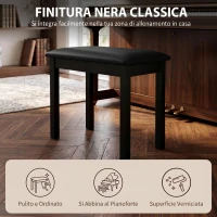 HOMCOM Sgabello per Pianoforte con Gambe in Legno di Caucciù, Seduta Imbottita, Rivestimento in Finta Pelle PU, Nero(m-7)
