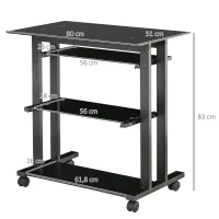 HOMCOM Computertisch Eckschreibtisch Winkelschreibtisch Schreibtisch Bürotisch PC moderner einfacher Stil Hartglas Eisenrohr Schwarz 80 x 51 x 83 cm(m-3)