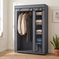 HOMCOM Dulap Textil Economisitor de Spațiu cu Bară pentru Umerașe și 5 Rafturi, 110x45x175 cm, Pentru Dormitor, Gri(m-6)