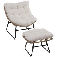 Outsunny Fauteuil chaise de jardin avec repose-pieds en métal époxy et résine tressée aspect rotin avec coussins(m-1)