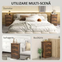 HOMCOM Noptieră cu 3 sertare în stil rustic din lemn, 40x30x74 cm, maro(m-6)