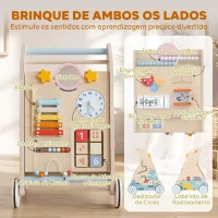 AIYAPLAY Andarilho de Madeira para Bebé 3 em 1 com Brinquedos Montessori, Painel Amovível de Dupla Face, Arrumação e Rodas, 1-3 Anos, Natural(m-5)
