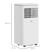 HOMCOM Aire Acondicionado 7000 BTU 760 W con Pantalla LED Control Remoto Temporizador para 8-15 m² 30x34x69,4 cm Blanco(m-3)