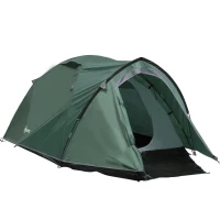 Outsunny 2-Personen-Campingzelt, Netzöffnungen, Lampenhaken, Tragetasche, Grau+Gelb(m-1)
