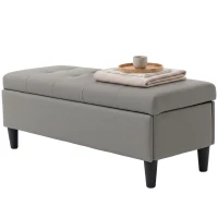 HOMCOM Banco Baú 136L Puff Baú Apoio de Pés Grande 110x41x42cm, Pele Sintética Adequada para Animais Cinza(m-7)