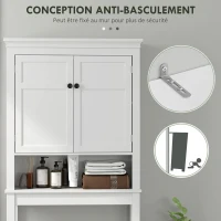 HOMCOM Meuble WC dessus de toilette meuble machine à laver meuble salle de bain placard 2 portes étagères réglables blanc(m-7)
