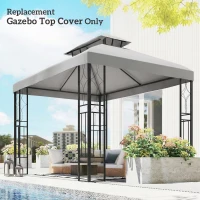 Outsunny Toldo de Substituição 4x3 m com Teto Duplo Orifícios de Drenagem e Proteção UV Apenas Toldo NÃO Inclui Estrutura Cinzento Claro(m-10)