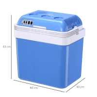 Outsunny Geleira Termoelétrico Portátil 24L Geleira Elétrica para Carro com Função de Resfriamento e Aquecimento 220-240V/12V DC para Campismo Piquenique Viagens 40x30x43cm Azul(m-3)