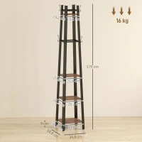 HOMCOM Cabideiro de Pé com 4 Níveis 4 Prateleiras 8 Ganchos com Estrutura Metálica para Pendurar Roupas e Chapéus Marrom Rústico(m-3)