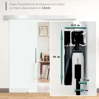 HOMCOM Porta Scorrevole Interna in Vetro Smerigliato con Binario B1 e Maniglia per Bagno Cucina Studio Vetro 205x 90x 0.8cm(m-7)