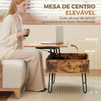 HOMCOM Mesa de Centro com Tampo Elevatório e Compartimento Oculto Pés de Aço 95x50x40 cm Castanho Rústico(m-4)