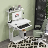 HOMCOM Secretária para Computador com Rodas, Bandeja para Teclado, Suporte para CPU e Prateleiras 80x50x130 cm Branco(m-2)