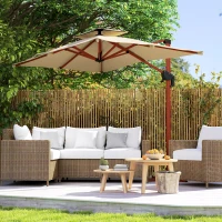 Outsunny Chapéu de Sol Excêntrico 300x198x252 cm com Manivela Inclinação Ajustável Duplo Teto e Base Cruzada Giratória 360° Caqui(m-9)