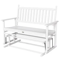 Outsunny Banco Baloiço de Jardim de 2 Lugares Banco Baloiço de Madeira com Apoio para os Braços e Encosto de Ripas para Terraço Exterior Carga 250kg 125x68,5x102cm Branco(m-12)