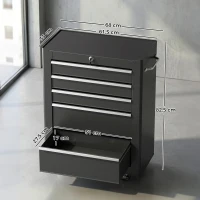 HOMCOM Werkzeugschrank, Werkzeugkiste, 5 Schubladen, rollbar, Stahl, Schwarz(m-3)