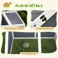 PawHut Maison enclos cage pour petit animal tortue en bois avec couvercle ouvrable, loquets, 2 espaces distincts, gris(m-8)
