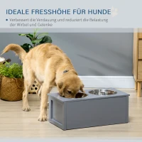 PawHut Futterstation, 2 Fressnäpfe je 2 Liter, Edelstahl, mit Schublade, für mittlere Hunde, grau, 60 x 30 x 24cm(m-7)