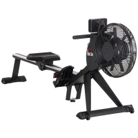 HOMCOM Rudergerät mit 16 Widerstandsstufen einklappbar rollbar 225 x 55 x 88cm Stahl Schwarz(m-11)