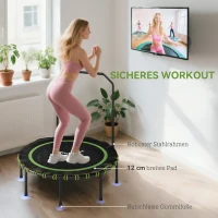 SPORTNOW Fitness-Trampolin mit verstellbarem Handlauf, Sport-Trampolin für drinnen und draußen, Stahl, Kunststoff, Grün(m-6)