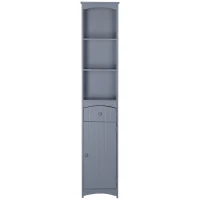 HOMCOM Coluna Casa de Banho com 1 Gaveta Armário e 3 Prateleiras Abertas Armário Alto para Casa de Banho 34x24x170 cm Cinzento(m-11)