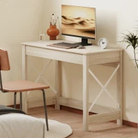 HOMCOM Secretária Moderna Mesa de Estudo com Estrutura de Aço Mesa de Computador 105x50x76 cm Madeira e Branco(m-10)