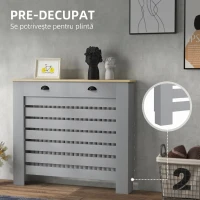 Acoperiș HOMCOM pentru Calorifer din MDF cu Grilaj și 2 Sertare, 111x19x95.5 cm, Gri(m-4)
