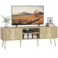 HOMCOM Meuble TV, meuble télé jusqu'à 65 pouces avec 2 portes, 2 compartiments ouverts, étagère réglable, 140x35x49cm, chêne(m-11)