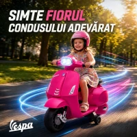 AIYAPLAY Scuter Electric pentru Copii cu Licență Vespa, Baterie Reîncărcabilă 6V, Roți Ajutătoare, 2-4 Ani, Roz(m-6)