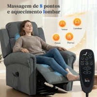 HOMCOM Poltrona Relax Reclinável Elétrica Elevatória com Massagem Vibratória e Calor, Comando à Distância, Cinzento(m-5)