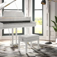 HOMCOM Taburet Pian Reglabil cu Spațiu de Depozitare și Șezut Tapițat, 54,5x33x48-58 cm, Alb(m-8)