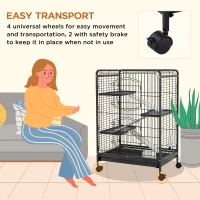 PawHut 4 Levels Removable Small Animal Cage, 95cm - Black(m-5)