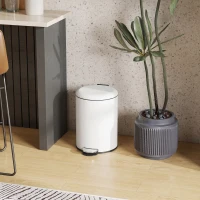 HOMCOM Coș de gunoi cu pedală 20L, capac cu închidere lentă, din metal și PP, 36x30x44.5 cm, crem(m-8)