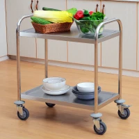 HOMCOM Carrinho Auxiliar com Rodas de Aço Inoxidável Carrinho de Cozinha com 2 Prateleiras e 2 Pegas 70,5x40,5x81 cm Prata(m-9)