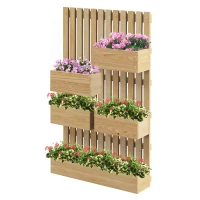 Outsunny Floreira de Parede em Madeira com Treliça e 5 Vasos Ajustáveis para Jardim Terraço Pátio 60x16x100 cm Madeira(m-11)